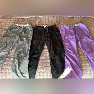 Koi Women's Lindsey Twill Drawstring Cargo Scrub Pants- Black, Gray, Purple